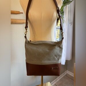 L.L. Bean Brown and Gray Crossbody Bag Canvas Leather